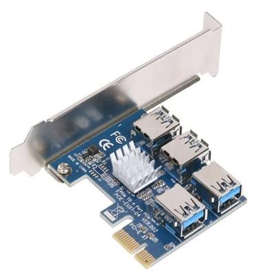 ADAPTADOR PCIE 1X A 4 USB MULTIPLICADOR RISER MINERIA CRIPTO